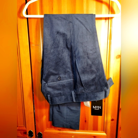 Mens Pleated Navy Blue Smart Pants - Picture 1 of 4